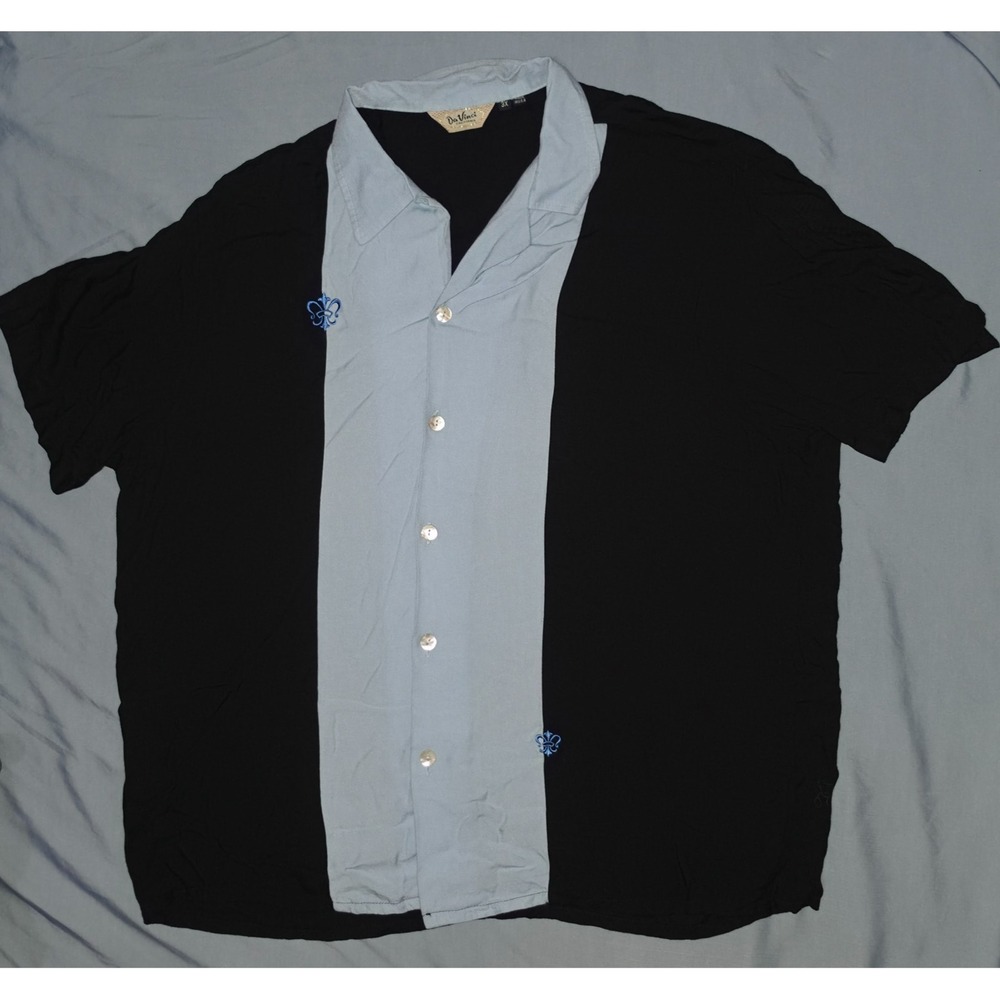 Da Vinci California‎ Shirt Mens 3XL Black Light Blue Charlie Sheen Camp Bowling